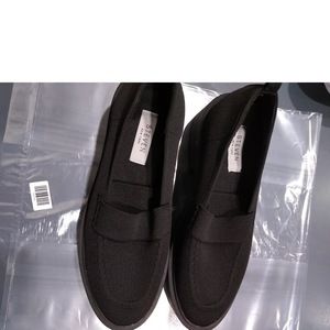 Steven New York Shoes Block Heel Loafers Black Fabric Slip